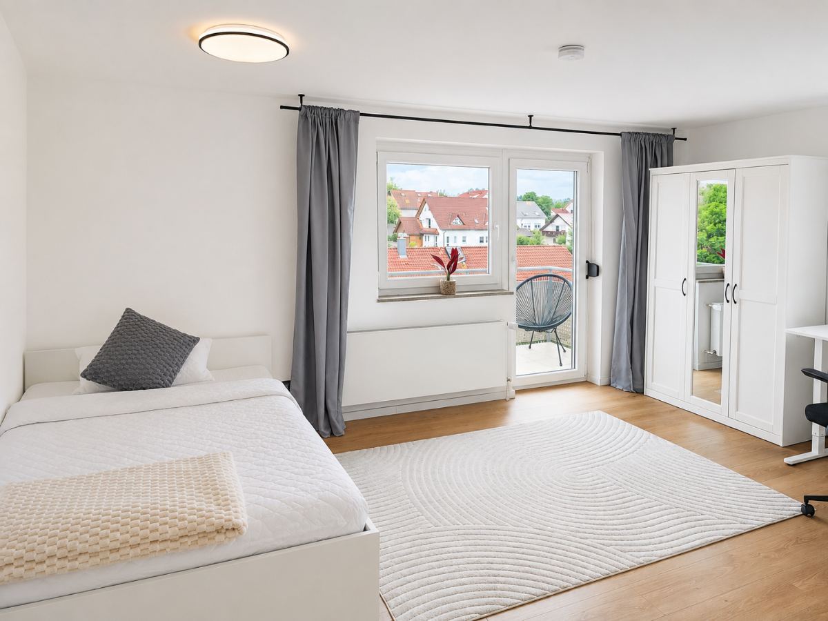 Möbliertes Azubi-Zimmer mit Bett am Fenster im A23 Großbettlingen